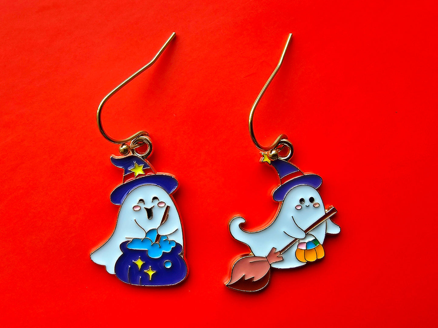 Ghost earrings, mismatched Halloween earrings with hypoallergenic ear wires.