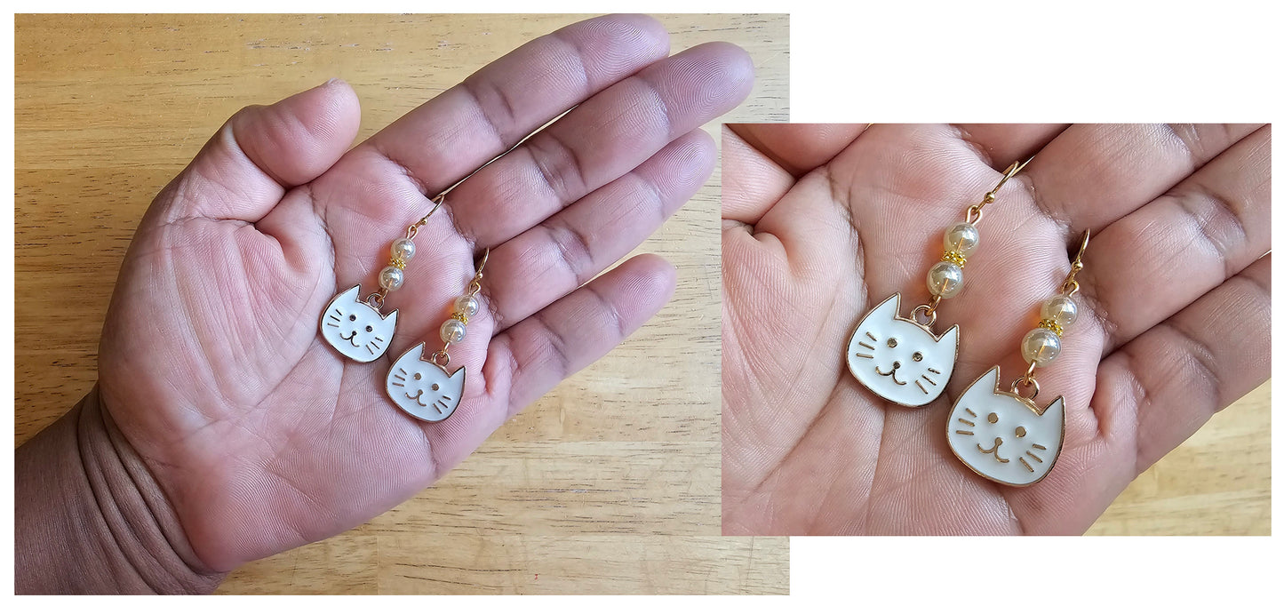 Handmade White Cat Earrings - Hypoallergenic Cat Gifts