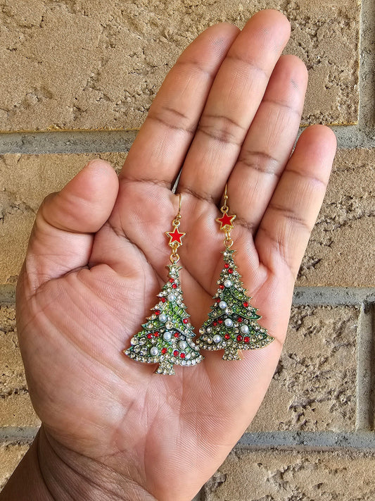 Glamorous Christmas tree earrings with hypoallergenic ear wires surgical steel or titanium.