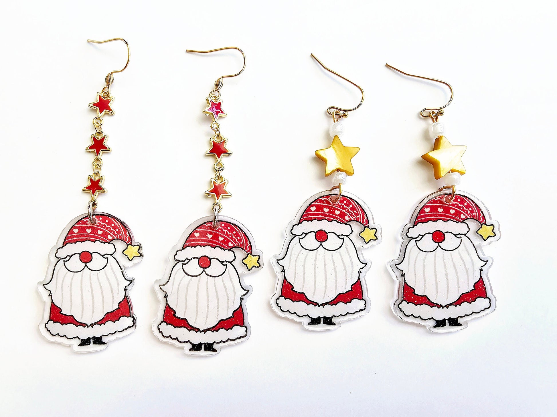 Santa Claus Earrings, Gnome Earrings, Festive Earrings with stars.