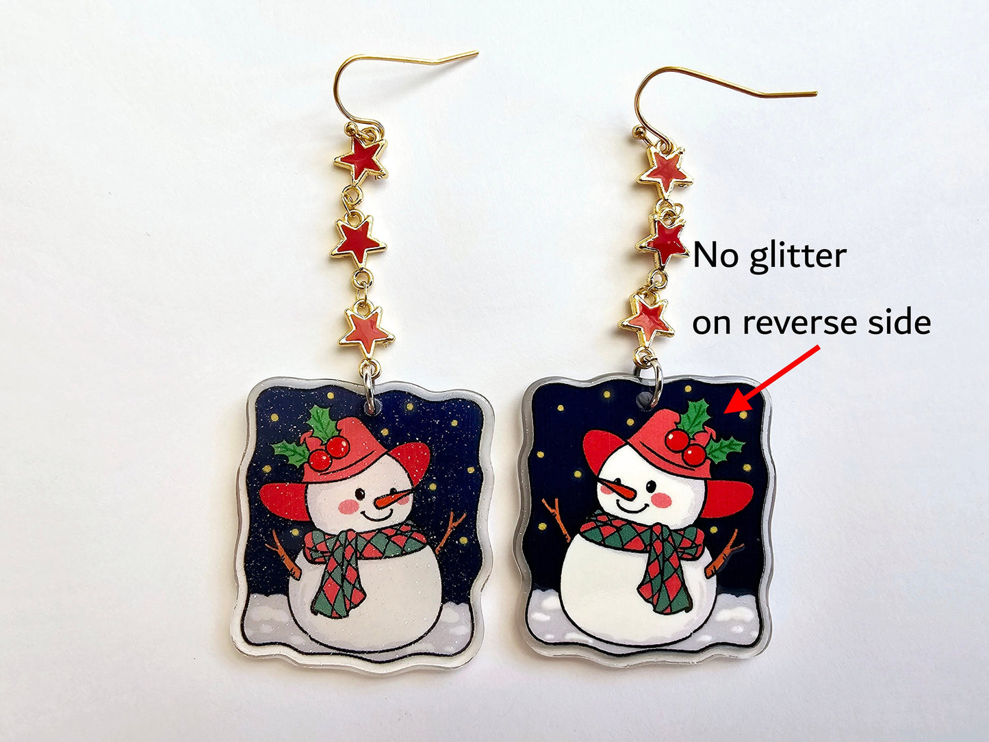 Handmade Snowman Earrings - Hypoallergenic Christmas Earrings - Festive Star Earrings