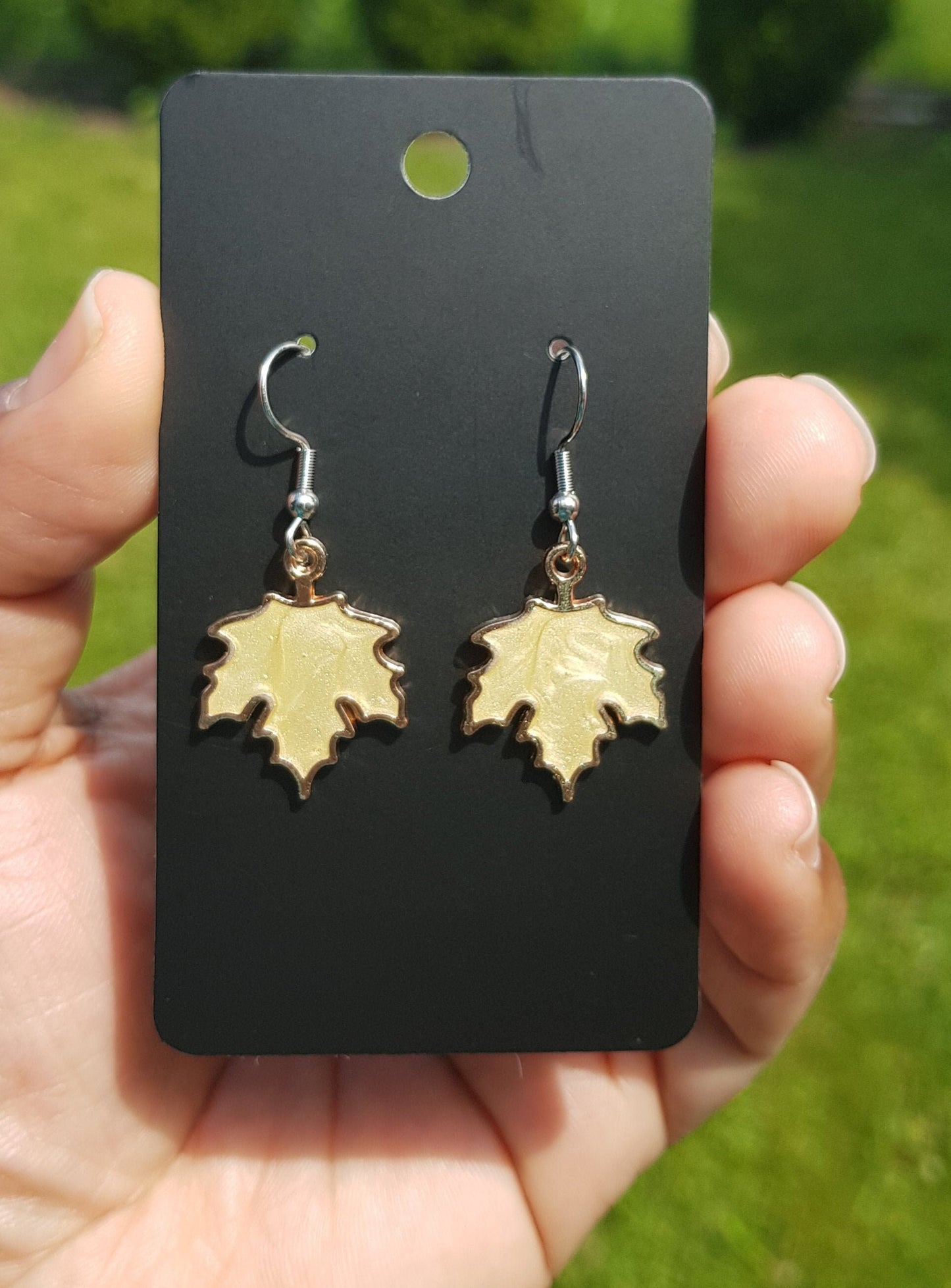 Pale Gold Maple Leaf Earrings - Hypoallergenic Handmade Canadian Souvenir Gift