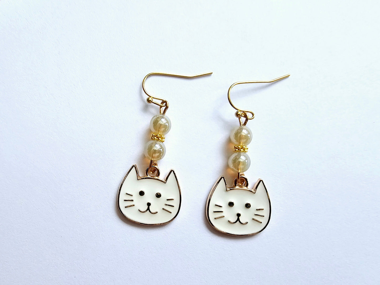 Handmade White Cat Earrings - Hypoallergenic Cat Gifts