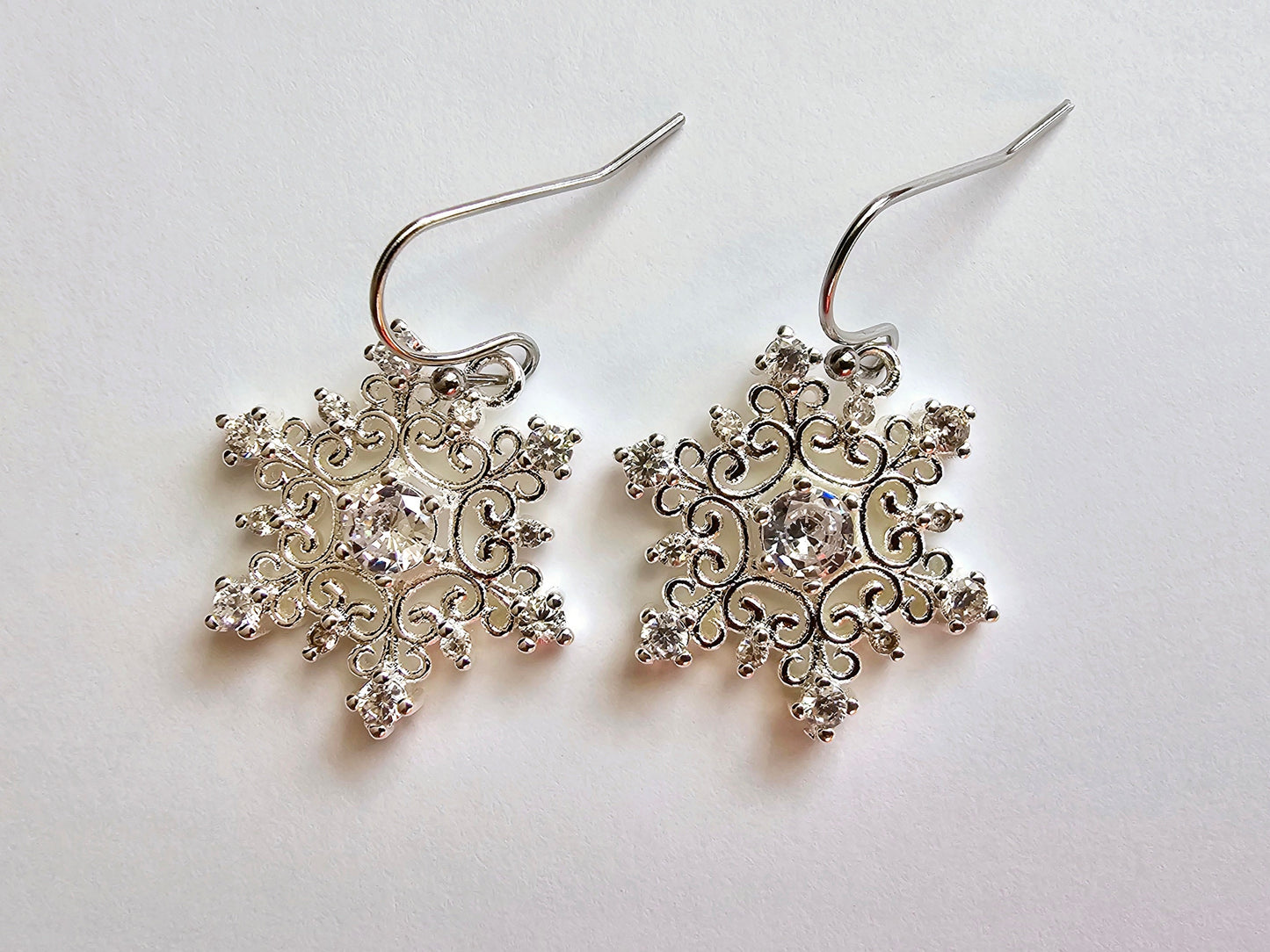 Cubic Zirconia Gemstone Snowflake Earrings - Hypoallergenic Handmade Christmas Gift