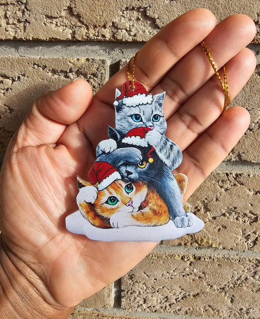 Cute cat pile Christmas Tree ornament charm