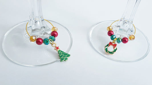 One Pair Handmade Christmas Wine Glass Charms - Barware Wine Gifts