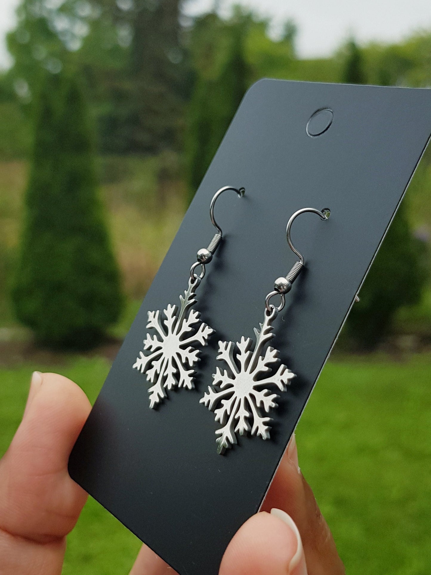 Silver Snowflake Earrings - Hypoallergenic Handmade Stainless Steel Earrings