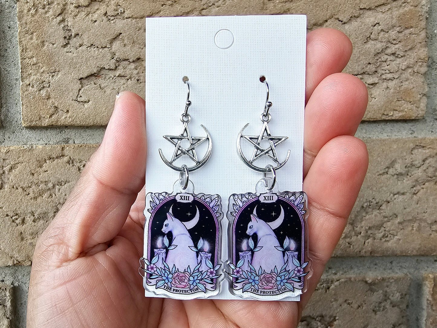 Moon and Star or Pentagram cat earrings