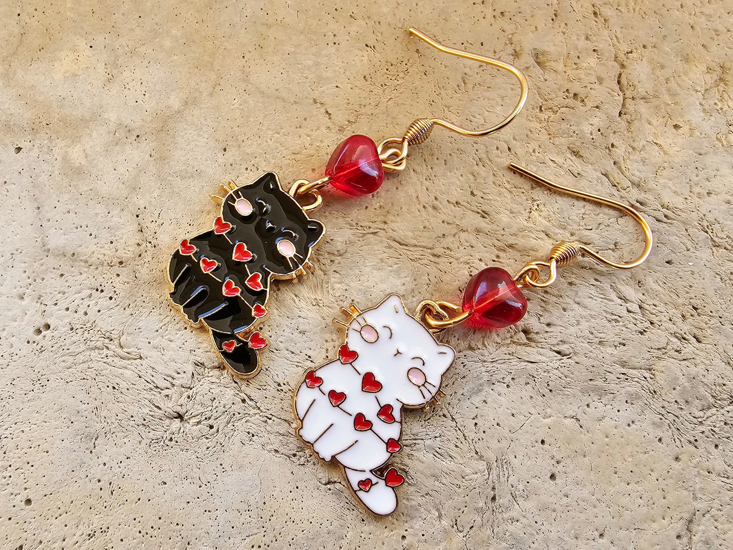 Handmade Christmas Cat Earrings - Hypoallergenic Cat Wrapped in Christmas Light Earrings