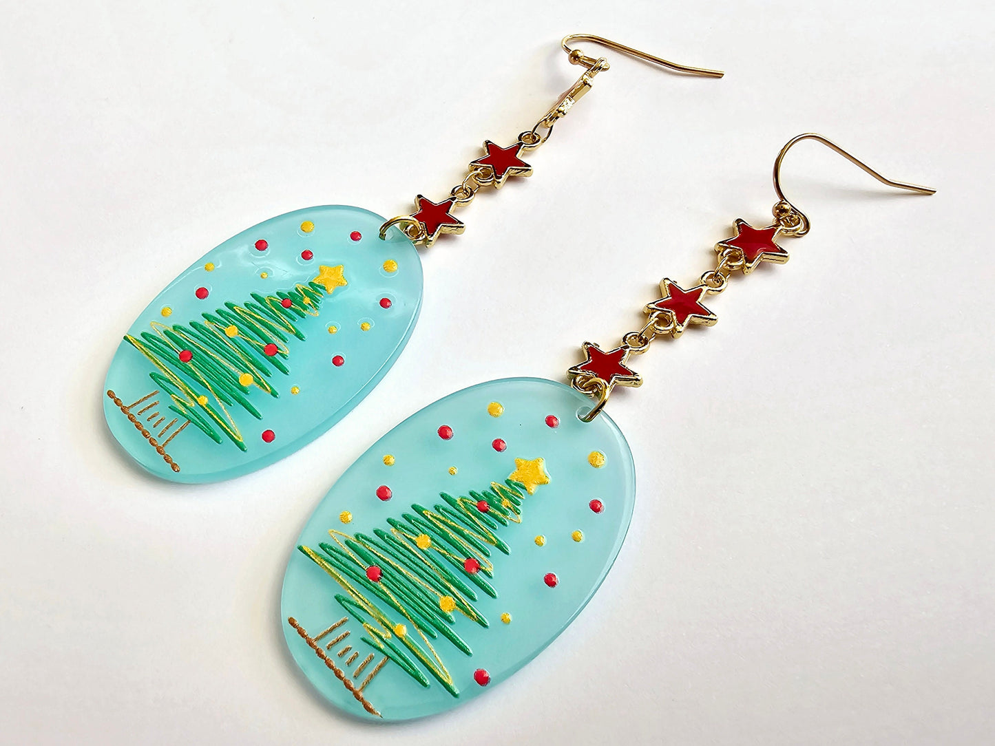 Pastel Blue Christmas Tree Earrings - Handmade Christmas Earrings