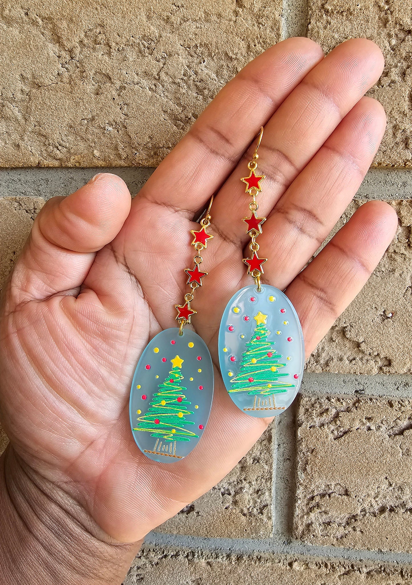 Pastel Blue Christmas Tree Earrings - Handmade Christmas Earrings