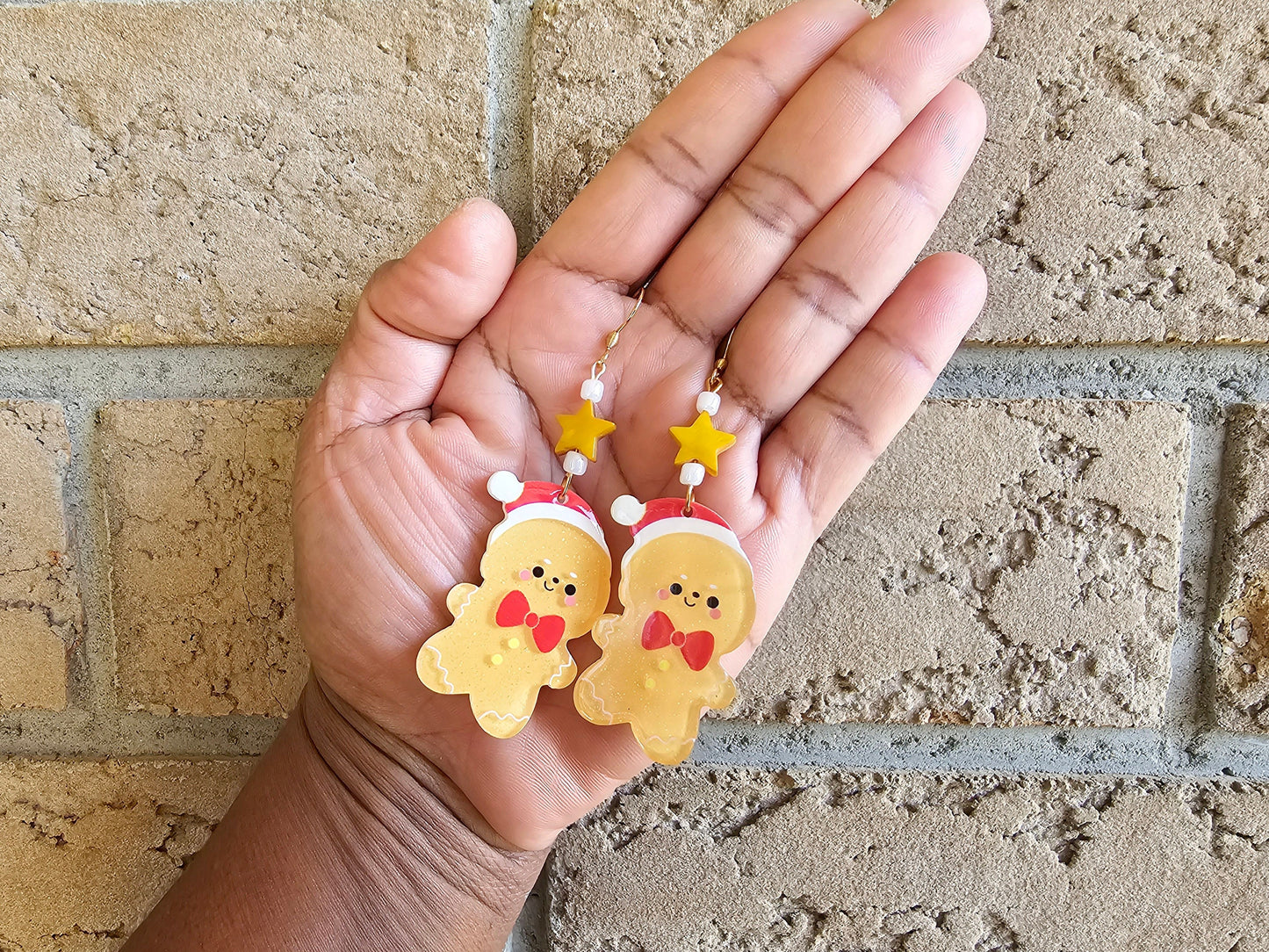 Handmade Gingerbread Cookie Earrings - Gingerbread Man Earrings - Hypoallergenic Christmas Earrings