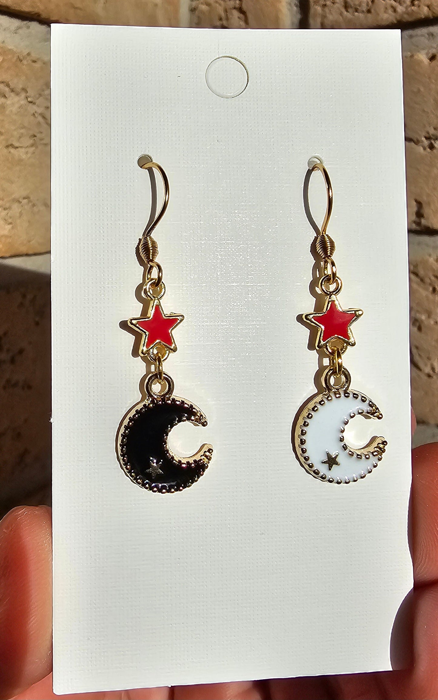 Mismatched Crescent Moon Earrings - Red Star and Moon Earrings - Witchy Earrings Gift