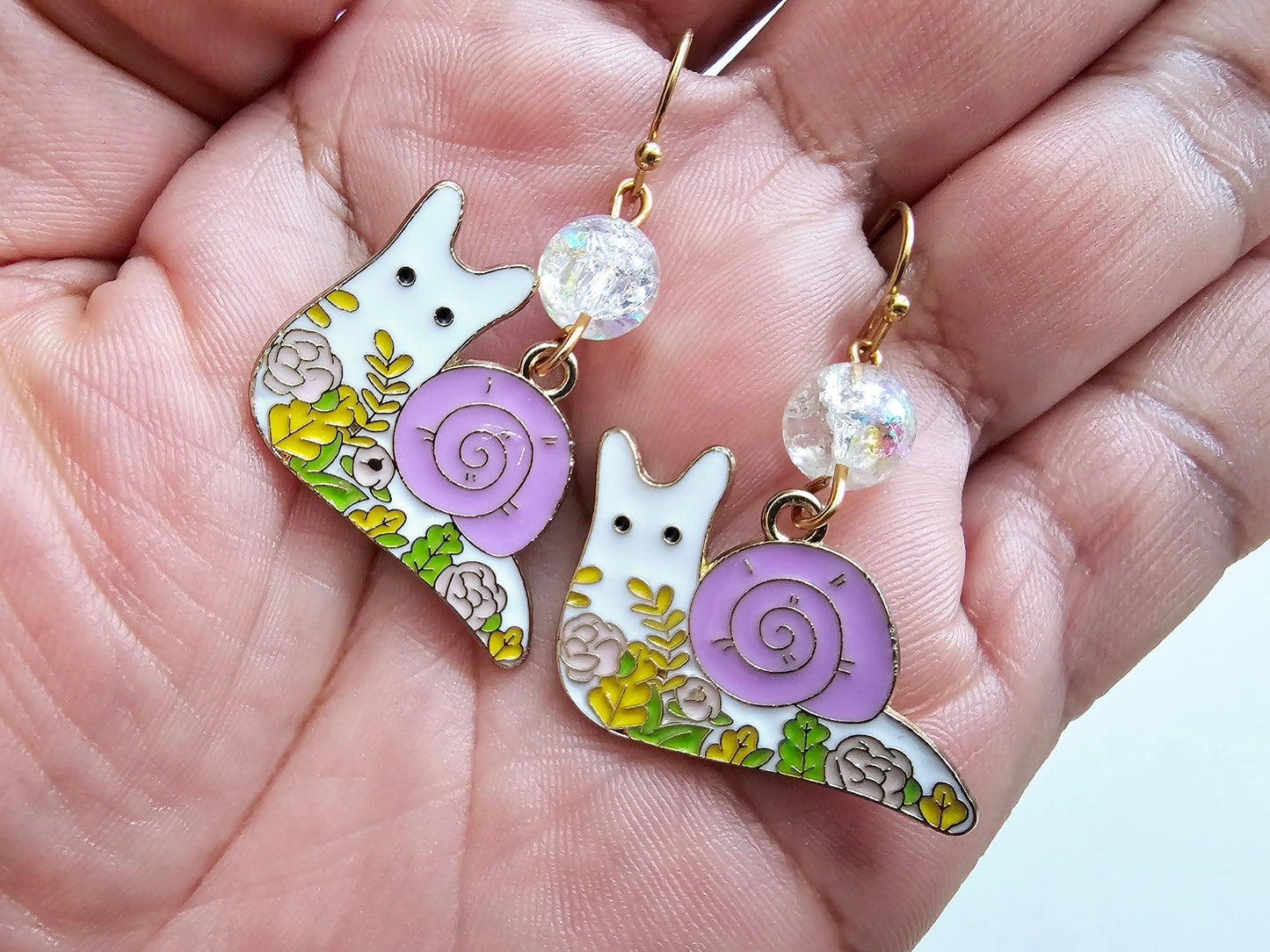 Snail Earrings - Hypoallergenic Handmade Snail Gifts - Bug Earrings - Garden Life Flower Earrings