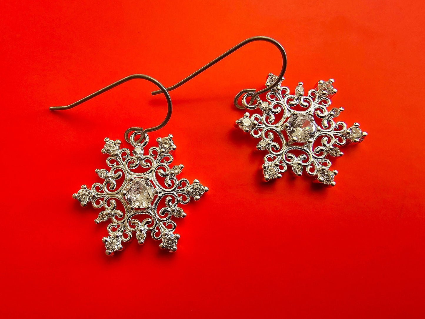 Cubic Zirconia Gemstone Snowflake Earrings - Hypoallergenic Handmade Christmas Gift