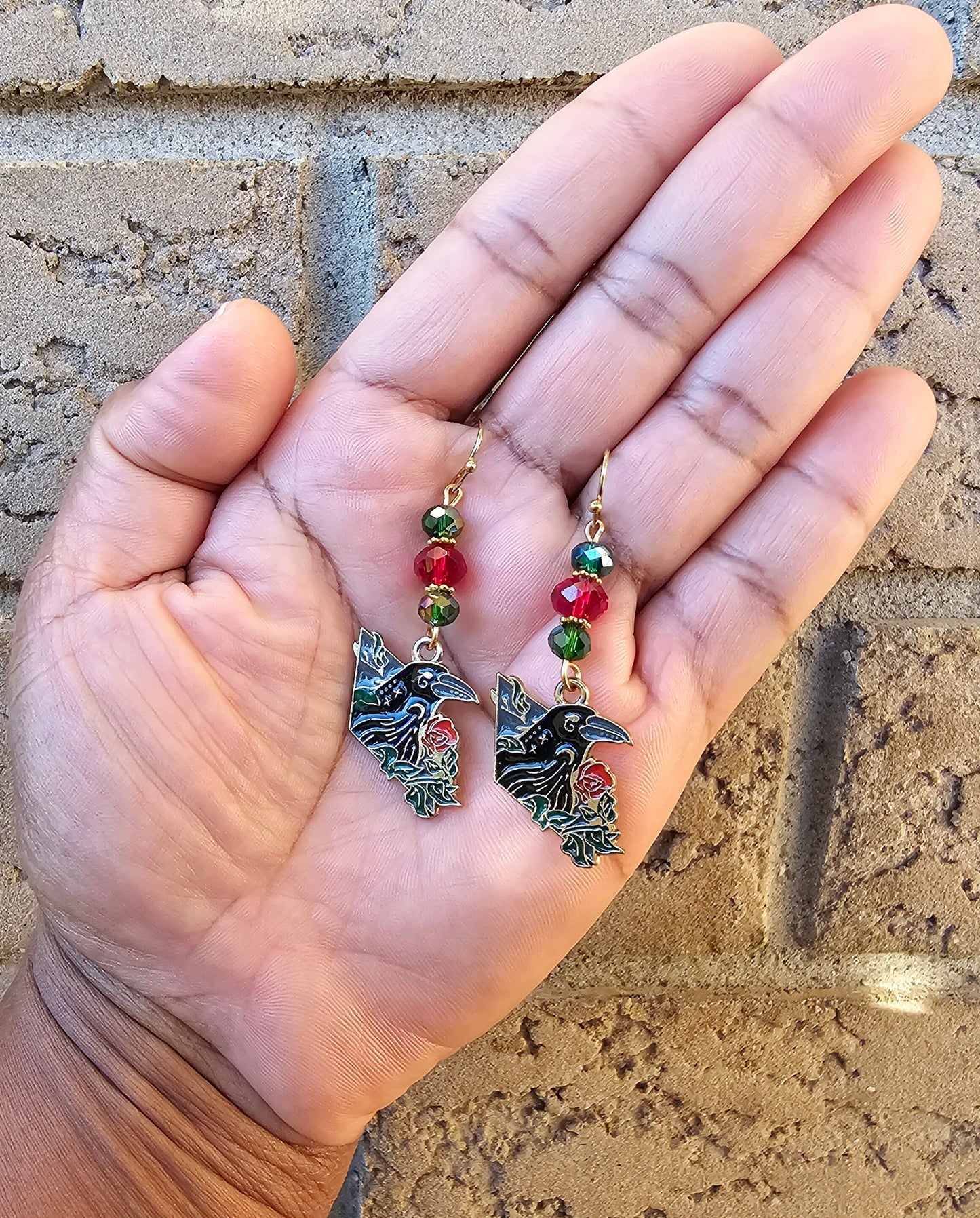 Christmas Raven Earrings - Handmade Hypoallergenic Crow Earrings - Handmade Gift - Festive Witchy Earrings - Gothic Jewelry - Holiday Gift Birthday Gift