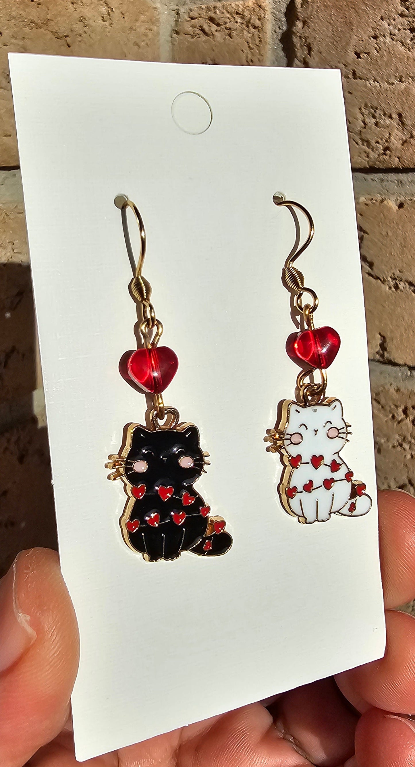 Handmade Christmas Cat Earrings - Hypoallergenic Cat Wrapped in Christmas Light Earrings