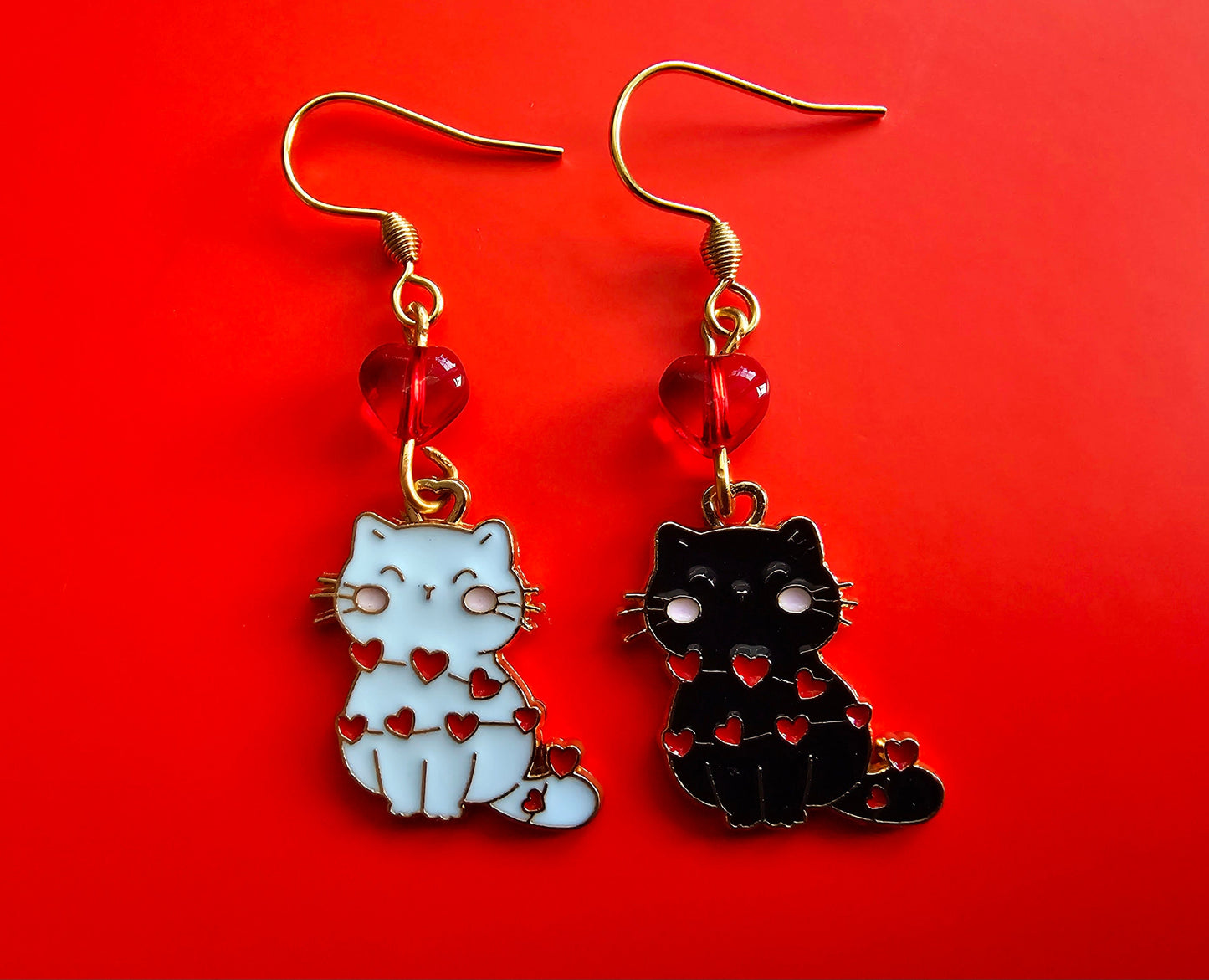 Handmade Christmas Cat Earrings - Hypoallergenic Cat Wrapped in Christmas Light Earrings