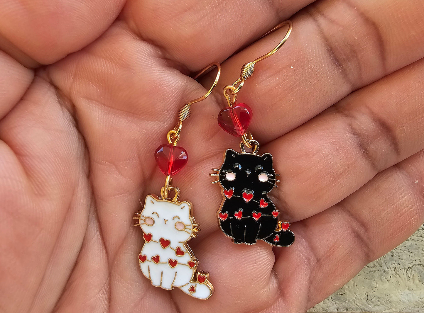 Handmade Christmas Cat Earrings - Hypoallergenic Cat Wrapped in Christmas Light Earrings