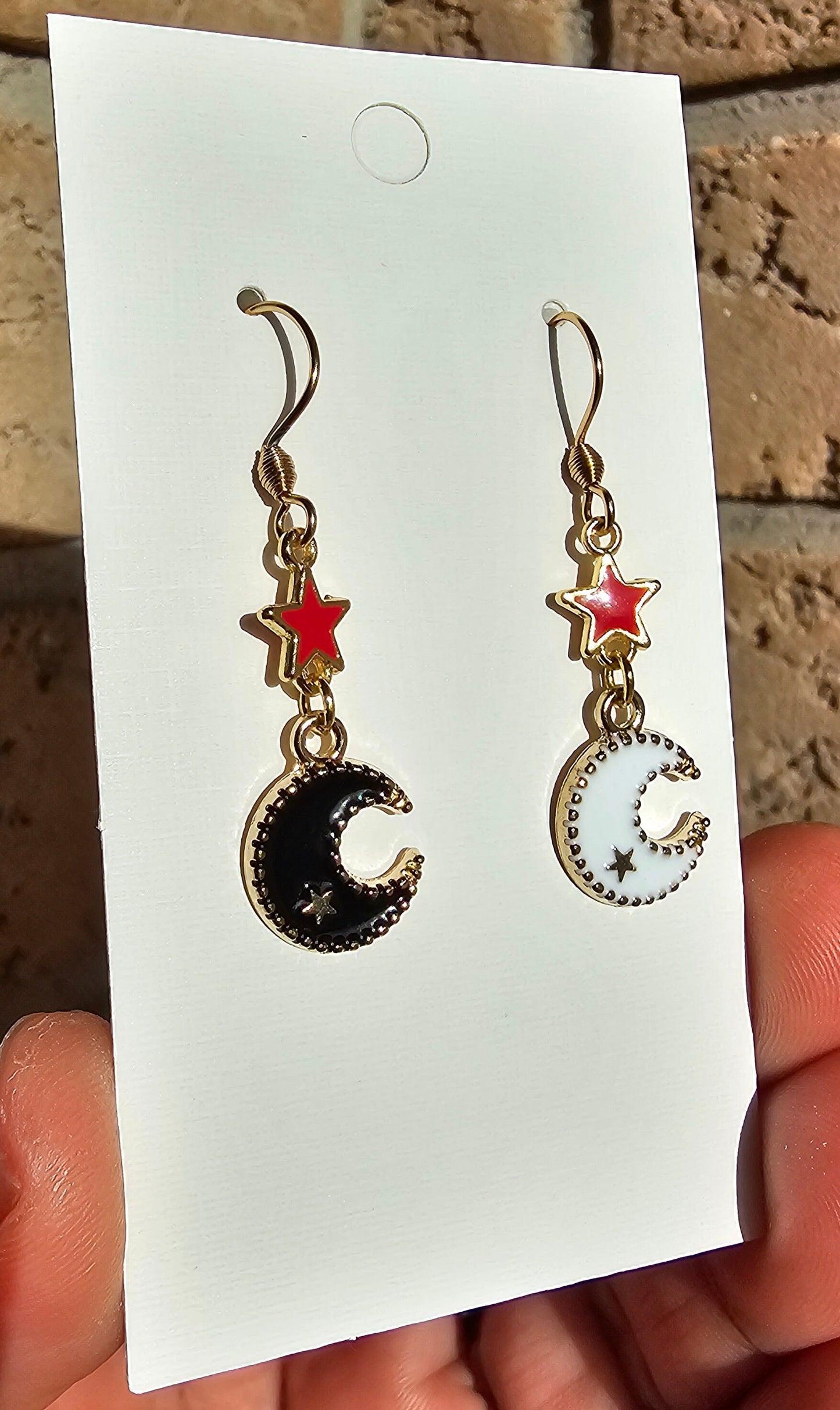 Mismatched Crescent Moon Earrings - Red Star and Moon Earrings - Witchy Earrings Gift