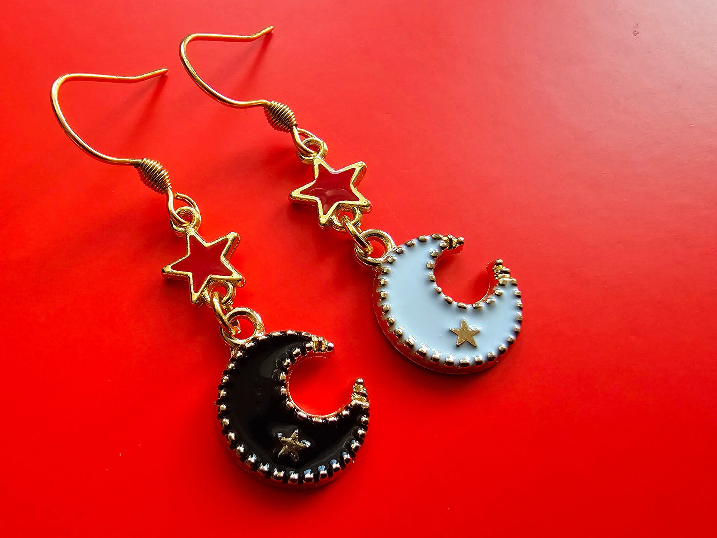 Crescent moon earrings with surgical steel or titanium earrings.