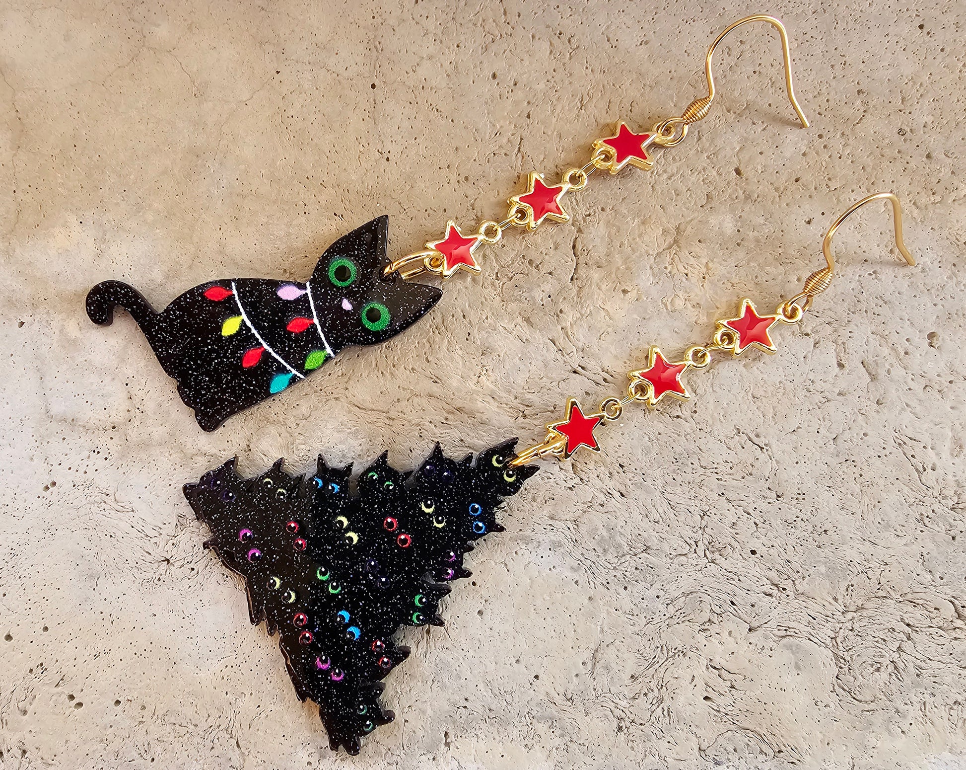 Mismatched earrings, cat gifts.